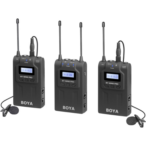 میکروفون-بی-سیم-یقه-ای-دو-قلو-هاشف-بویا-BOYA-BY-WM8-Pro-K2-UHF-Dual-Channel-Wireless-Lavalier-System